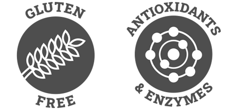 Gluten free and Antioxidants and Enzymes badges