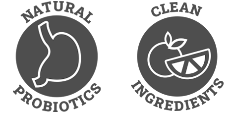 natural probiotics and clean ingredients badges