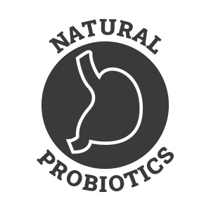 natural probiotics badge with an icon of a stomach