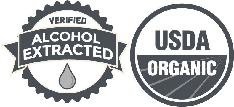 verified alcohol extracted and USDA organic badges