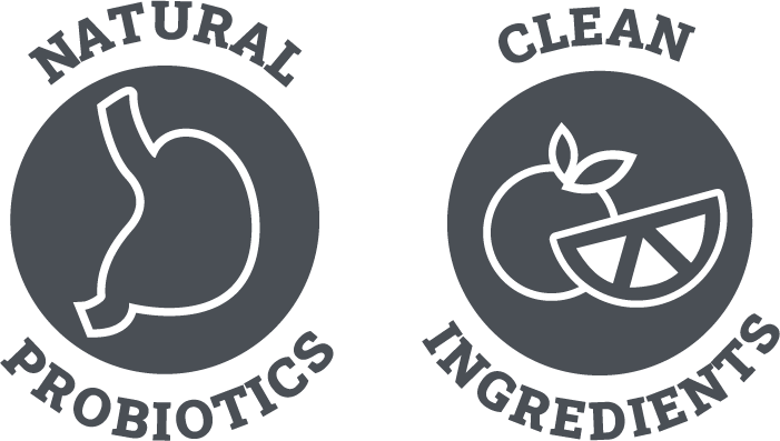 natural probiotics and clean ingredients badges