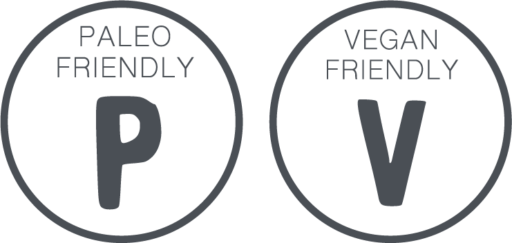 paleo friendly and vegan friendly circular badges