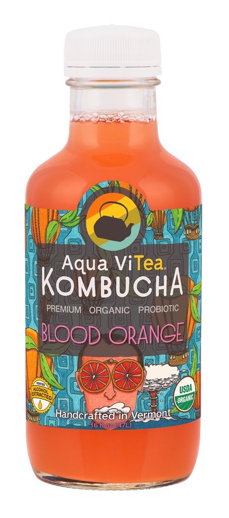 Bottle of blood orange aquavitea kombucha